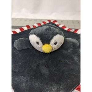Aldi Black Penguin Lovey Red Stripes Security Blanket Stuffed Animal Toy